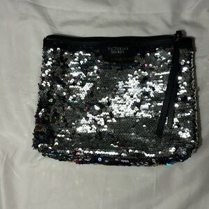 Victoria Secret Black Multicolor Sequin Pouch Make Up Bag